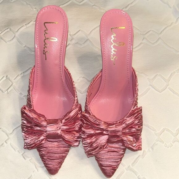 Lulus Rose Pink Satin Textured Bow High Heel Mules(Size 6.5) - Picture 8 of 8